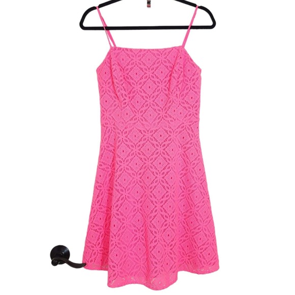 Lilly Pulitzer Womens Dress Jennilee Trellis Lace Barbie Pink Mini Fit Flare S - Picture 2 of 12